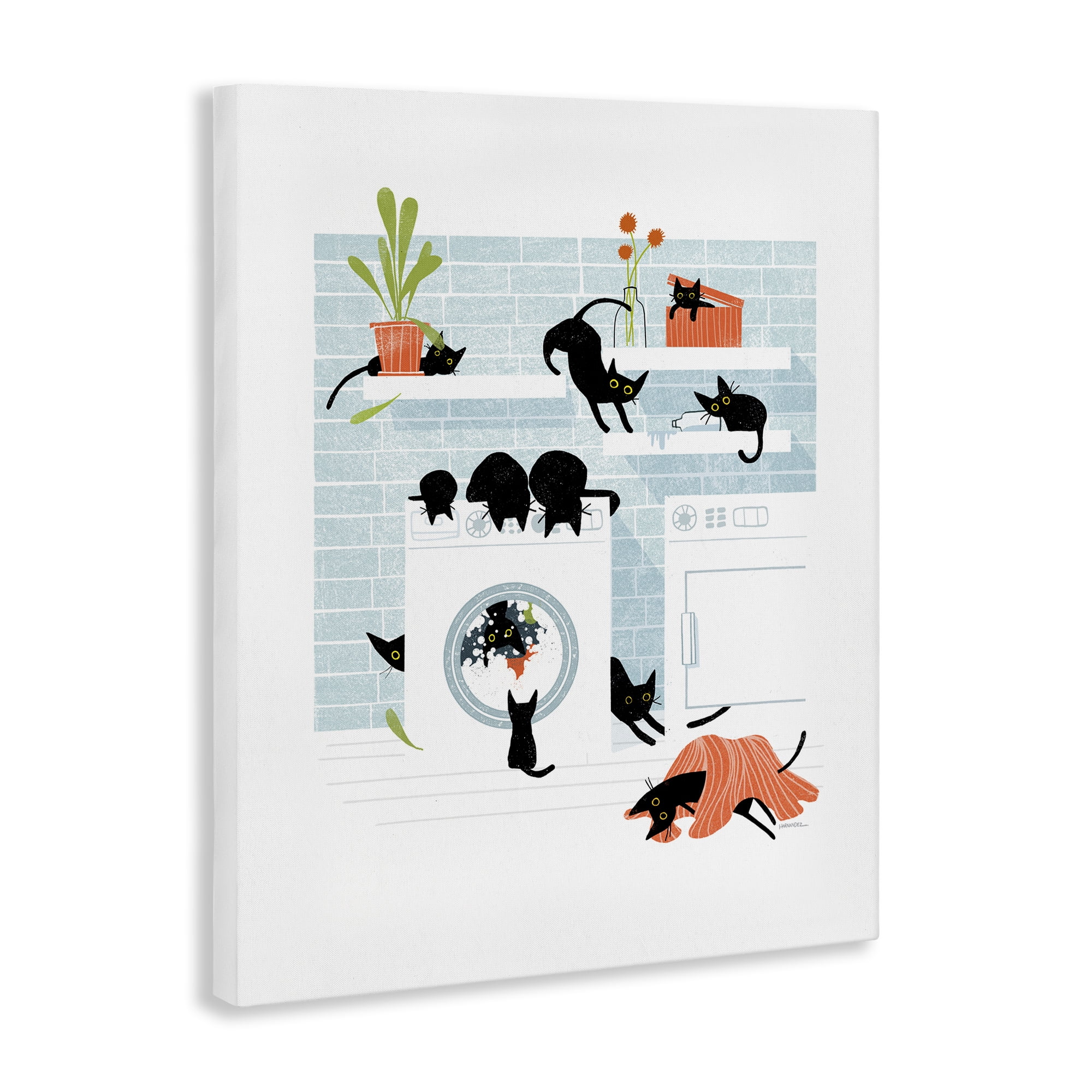 Stupell Industries Black Cats in Laundry Bath & Laundry Painting Wrapped Canvas Art Print Wall Art, 30 x 40