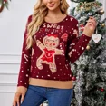 thumbnail image 2 of Suéter informal de cuello redondo con estampado de hombre de jengibre y color de hechizo navideño, suéter de punto para mujer, otoño e invierno, nuevo, 2 of 4