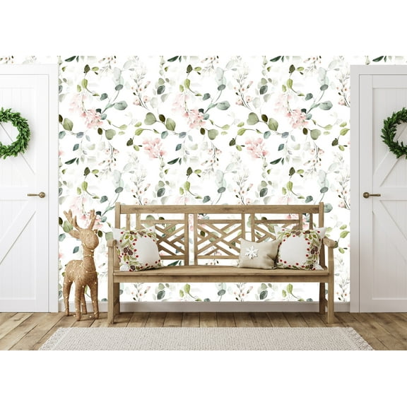 Green Eucalyptus leaves Peel and Stick Wallpaper 10'L x 24''W