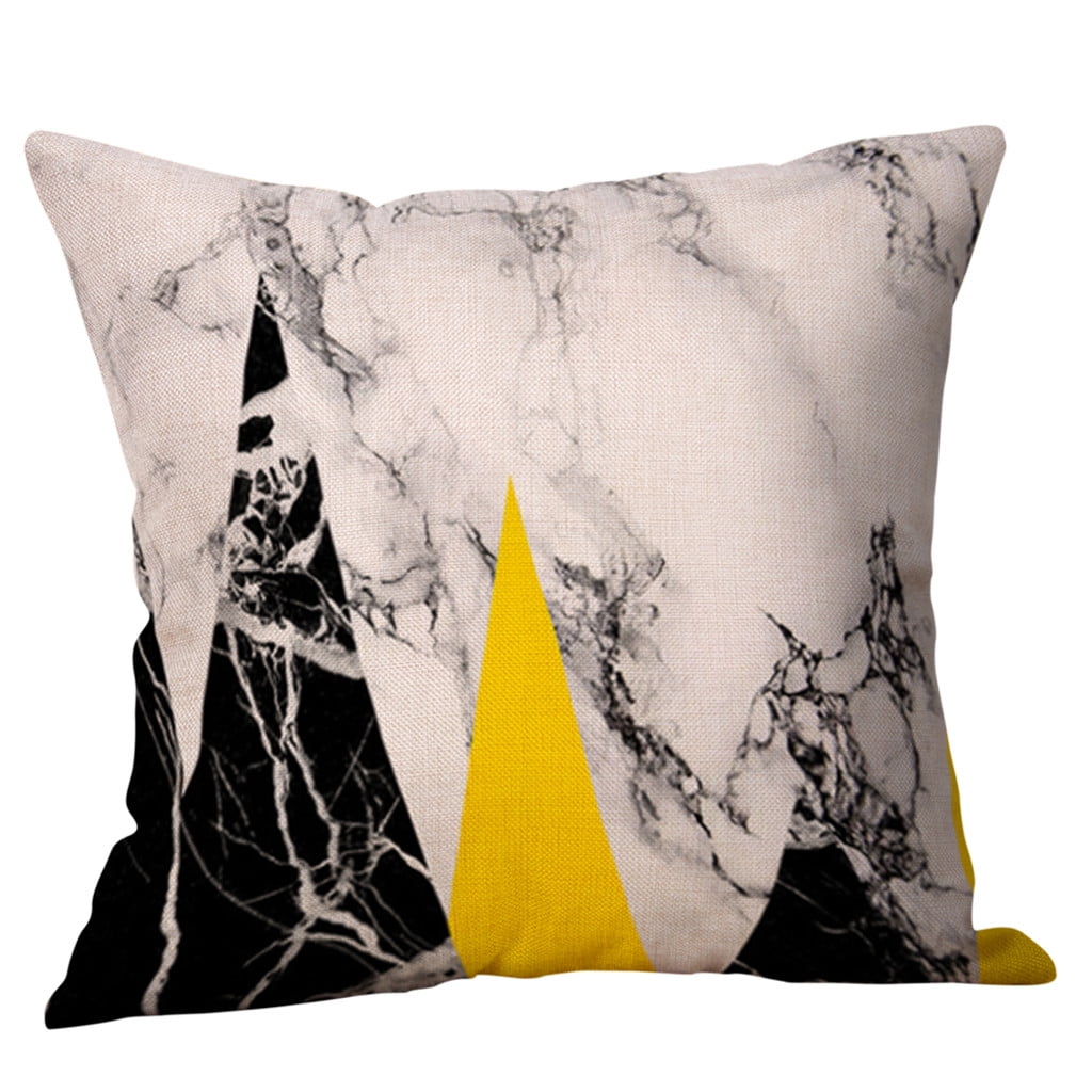 Mustard Pillow Case Yellow Geometric M arble texture Cushion Cover