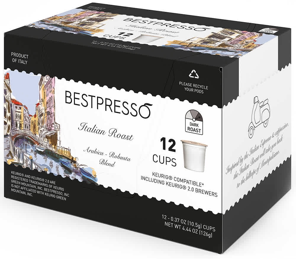 Bestpresso Coffee, Italian Roast Single Serve K-Cup Pods, 96 Count (Compatible with 2.0 Keurig Brewers)