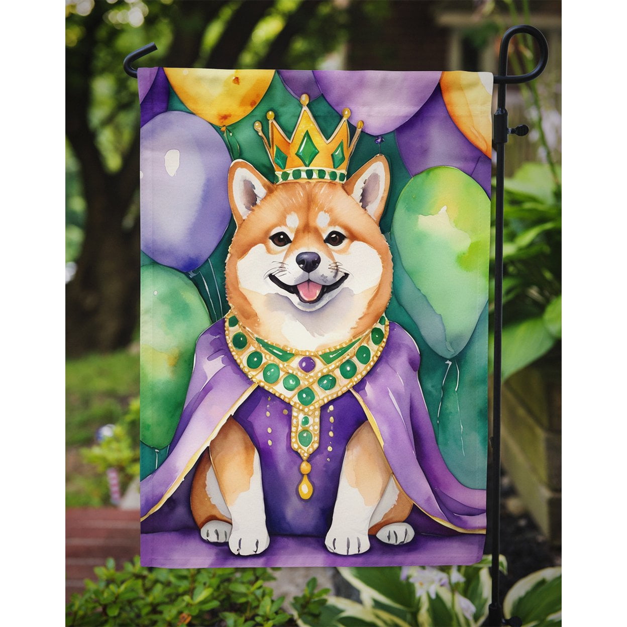 Shiba Inu King of Mardi Gras Garden Flag