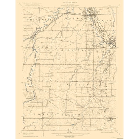 Topographical Map - Warren Ohio Quad - USGS 1908 - Vintage Wall Art