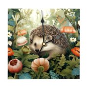 Hedgehog 7.87-Inch Square Wood Wall Clock - Elegant Home Decor with Classic Design - Silent Ticking Movement - Durable Wooden Material
