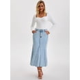 thumbnail image 7 of DARING DIVA Women's Fishtail Jean Stretchy Midi Denim Skirts Small Light Blue, 7 of 7