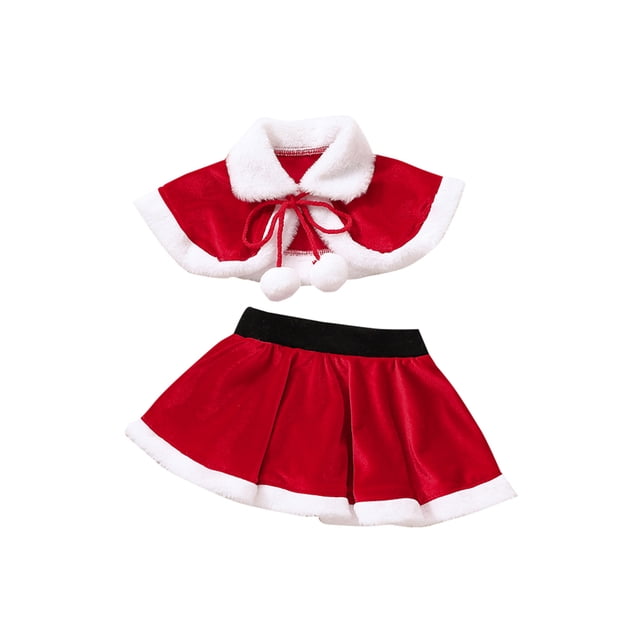 Faithtur Ensemble de Noël 2 Pcs pour Filles, Châle en Peluche à Col Rabattu Contrasté + Jupe Taille Élastique