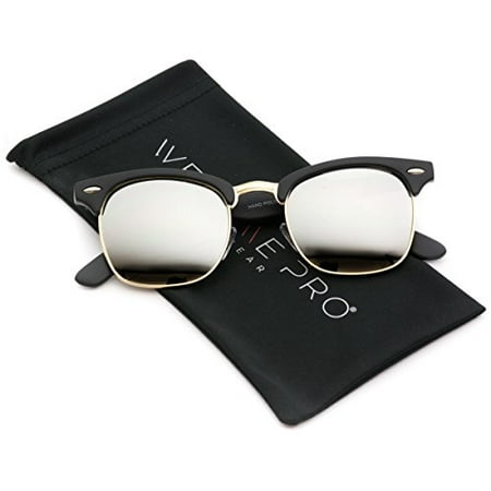 WearMe Pro - Half Frame Retro Semi-Rimless Style Sunglasses Retro Mirror Lens Sunglasses