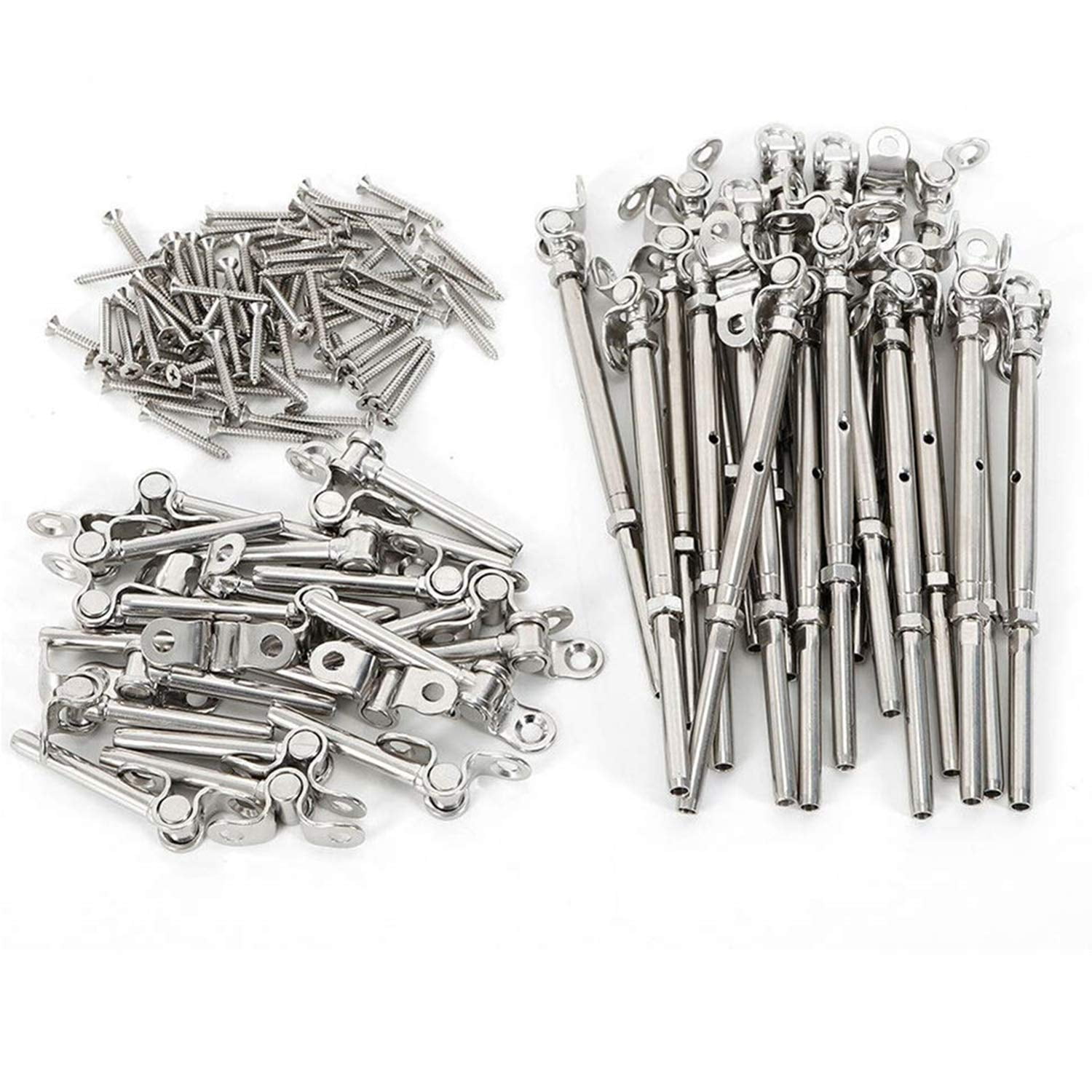 Fichiouy 50Pcs 3/16" Deck Cable Railing Hardware Kit T316 Stainless Steel Wire Rope Cable 180° Adjustable