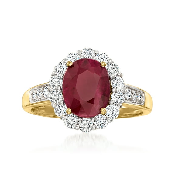 Ross-Simons 2.00 Carat Burmese Ruby and .64 ct. t.w. Diamond Ring in 18kt Yellow Gold, Women's, Adult