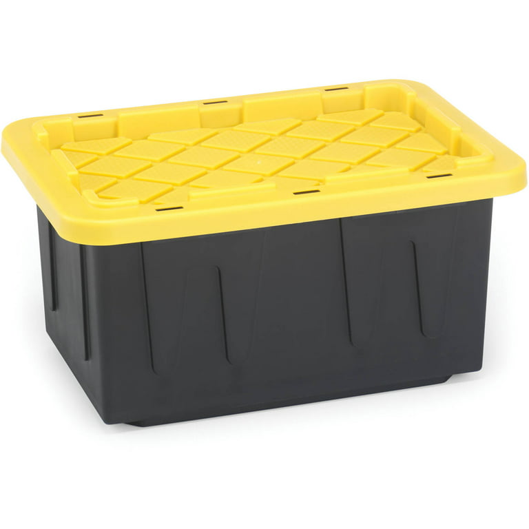  CX BLACK & YELLOW®, 15-Gallon Heavy Duty Tough Storage  Container & Snap-Tight Lid, (9.5”H x 20.6”W x 30.6”D), Weather-Resistant  Design and Stackable Organization Tote [5 Pack]