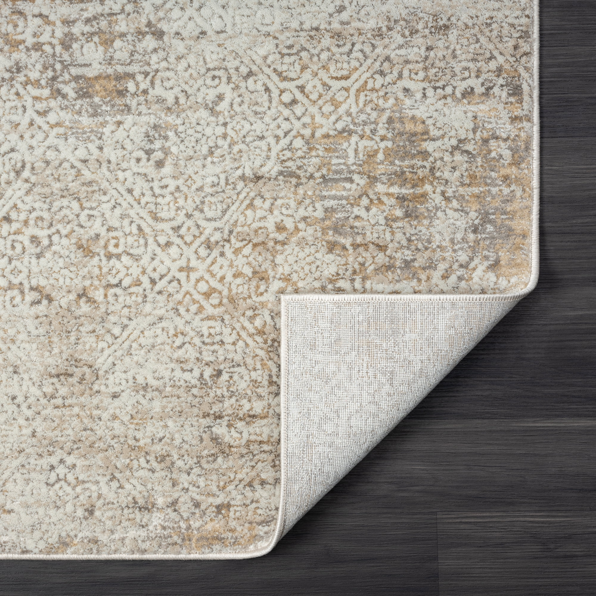 Ox Bay Claire Damask Transitional Performance Polyester Indoor Runner Rug, Gray/Beige, 2' x 10'