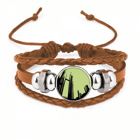 Malaysia Petronas Twin Towers Bracelet Wristband Leather Jewelry Ornament