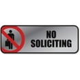thumbnail image 1 of Consolidated Stamp 098208 Brushed Metal Office Sign, No Soliciting - Silver & Red, 1 of 1