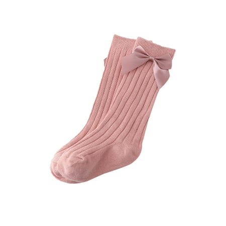 

Domingbub Baby Girls Boys Big Bow Socks Cute Candy Color Non Slip Floor Socks Vertical Stripes Cotton Baby Mid Tube Socks Leather Pink 1-3 Years