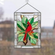 Red Cardinal Stained Glass Window Hanging,Cardinal Decor Handmade Art Craft Hanging Ornament for Window,Bird Suncatcher Home Decoration Memorial Gifts