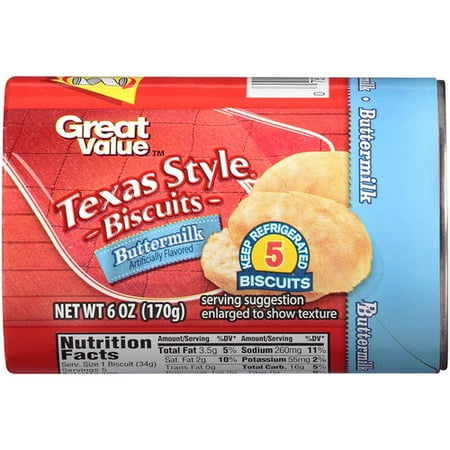 Great Value Buttermilk Texas Style Biscuits, 5 ct, 6 oz