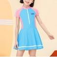 thumbnail image 3 of Girls Rash Guard Swim Dresses Short Sleeve Swimsuits Quick Dry Zipper Swimdress One Piece Bathing Suits Blue, 11 Years, 3 of 4