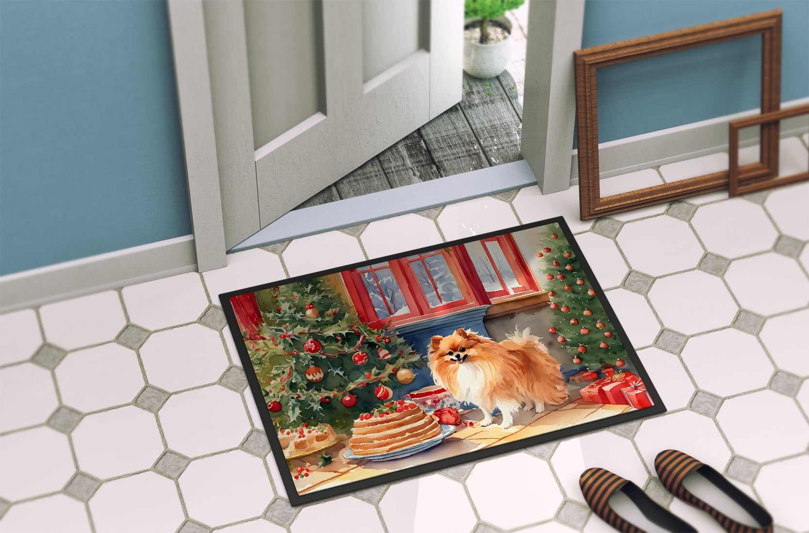 Carolines Treasures DAC3866MAT 18 x 27 in.  Pomeranian Christmas Cookies Doormat