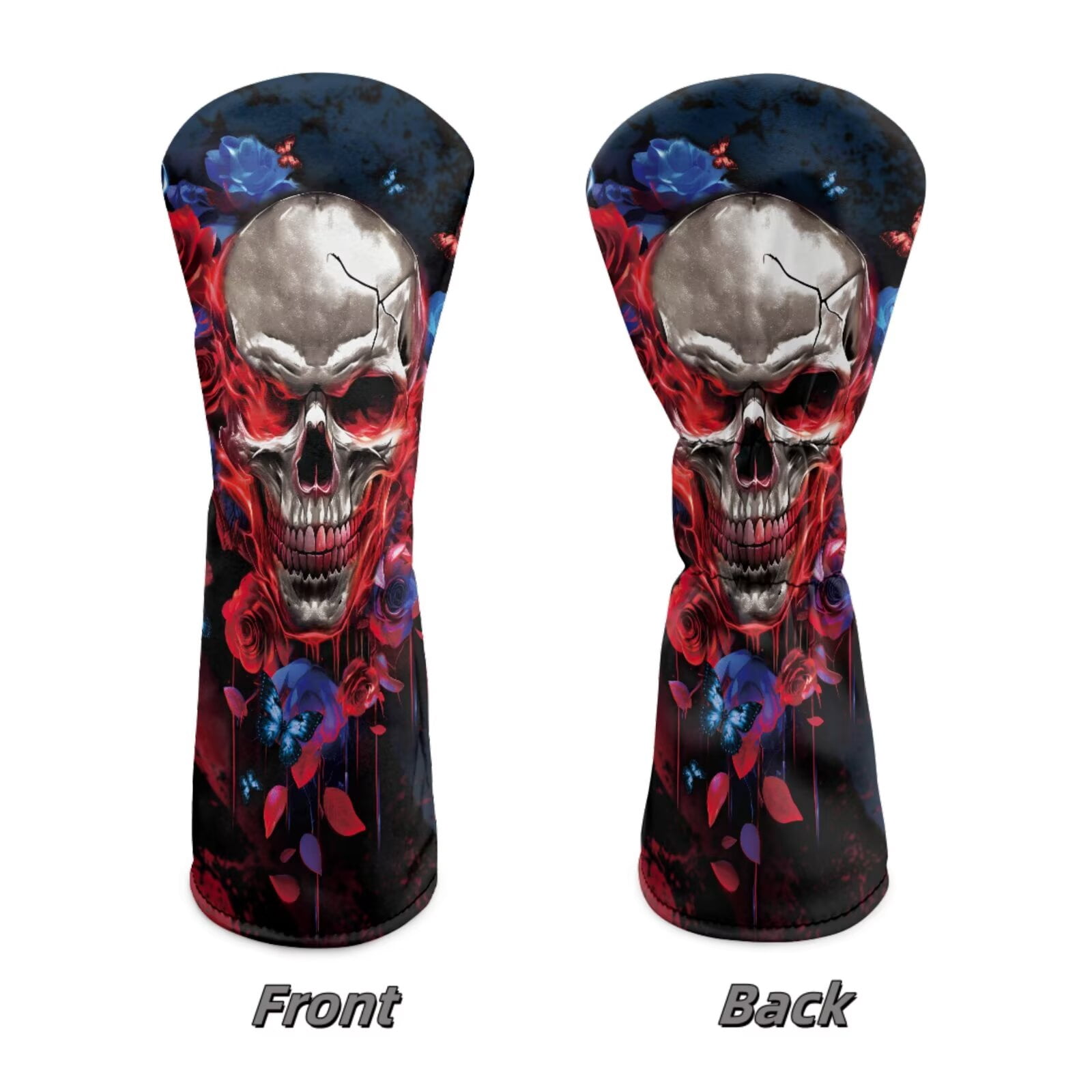 Uorisanigo Golf Headcovers Set Accessories, 3pcs Blue Butterfly Rose Skull Golf Club Head Covers - Golfs Driver Headcover, Fairway Wood Cover, Hybrid Cover - Headcovers for Club Protective