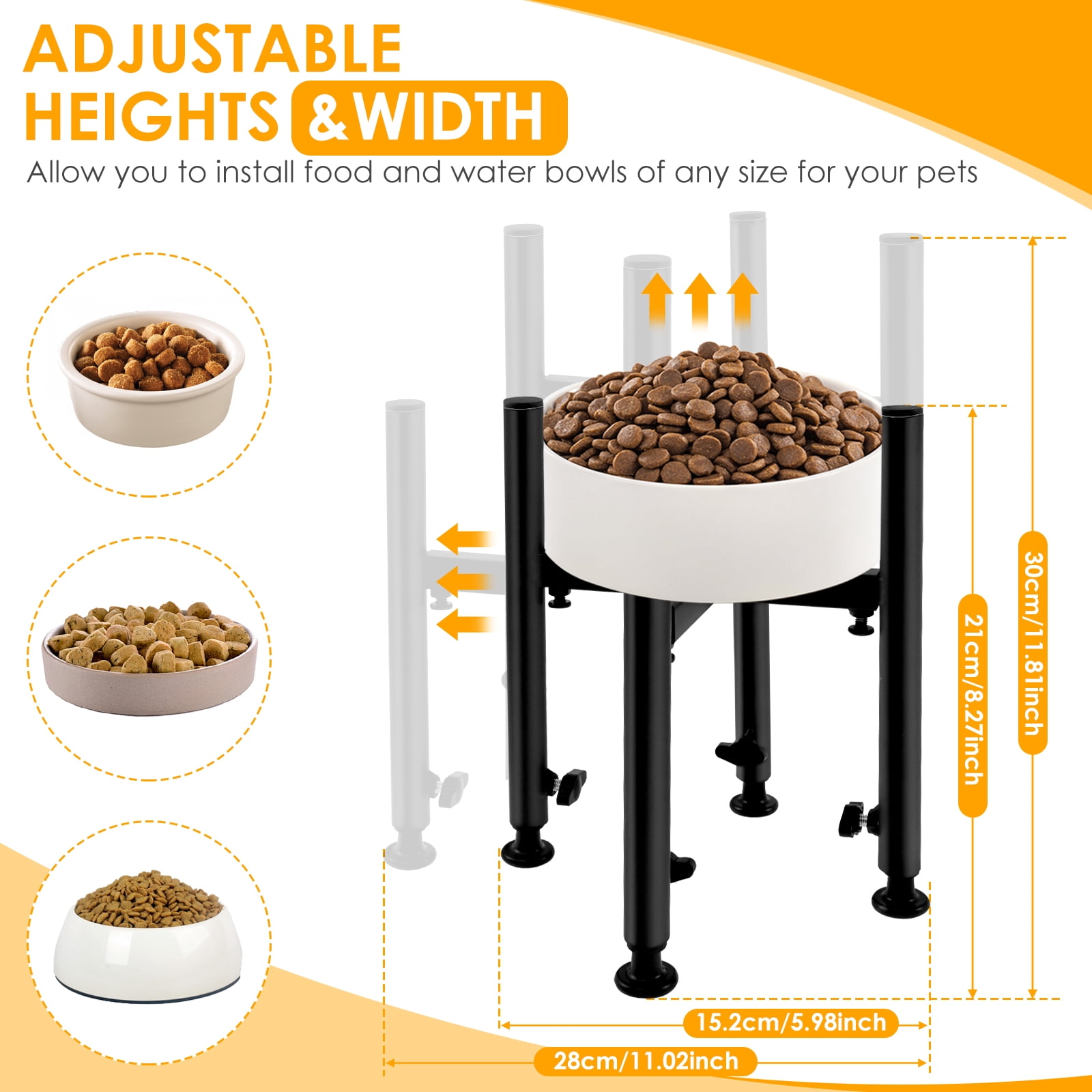 Threns Adjustable Elevated Dog Bowl Stand Metal Raised Dog Bowl Stand Detachable Pet Water and Food Bowl Stand Anti Slip Raised Dog Food Bowl Stand for Large Medium and Small Dogs