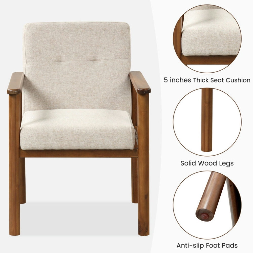 Finihen Accent Chair, Upholstered Accent Armchair, Modern Accent Linen Fabric Armchair with Solid Wood Legs and Soft Cushioned Seat, for Living Room, Bedroom, Reception Room, Beige