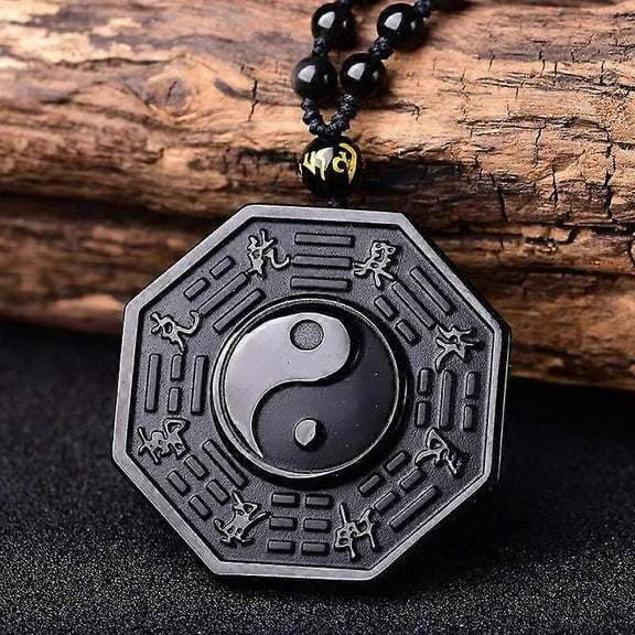 Retro Black Stone Yin Yang Necklace Pendant Chinese Style Tai Chi Gossip Amulet Men\ S And Women\ S Jewelry