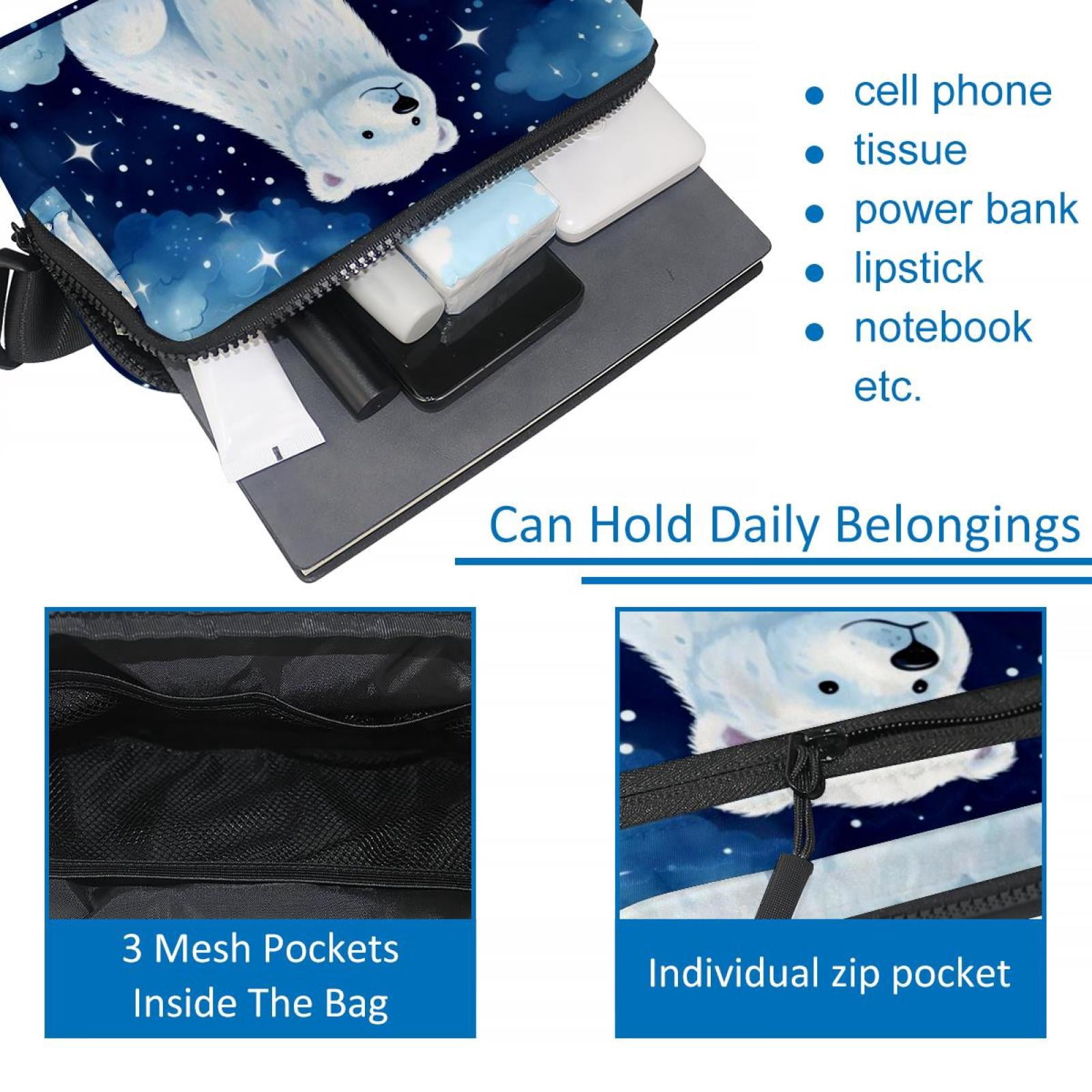 Starry sky polar bear Adjustable Lightweight Waist Bag with Extension Strap - Unisex Crossbody Bag Running Belt