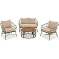 thumbnail image 4 of Roomfitters Bohemia-inspired 4-Person Outdoor Seating Group with Removable Cushions, Conversation Patio Set with Wood Tabletop, Beige, 4 of 9