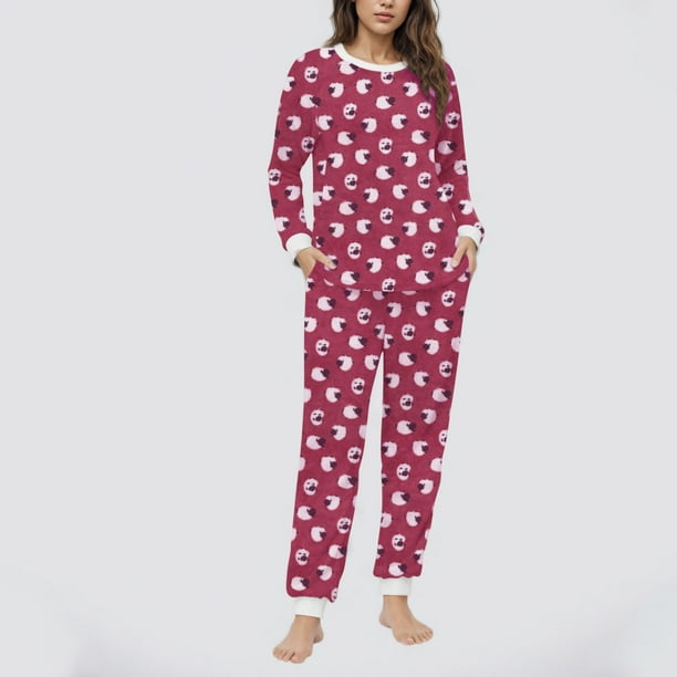 Conjunto de top y pantalones de poliéster con bolsillos largos y estampado de cuello redondo informal para mujer