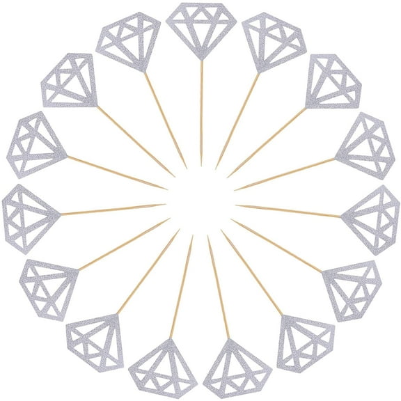 12pcs Cupcake Toppers Silver Glitter Diamond Cakes Toppers Cupcake Decor Party Cake Decoration Supplies