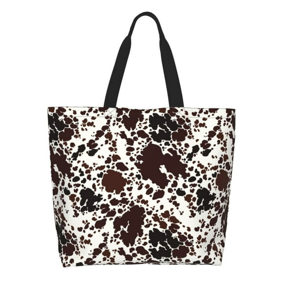 Honeii Cow Skin Print Tote Bag for Women, Foldable Tote Bag Large Shoulder Bag Top Handle Handbag for Travel, Work