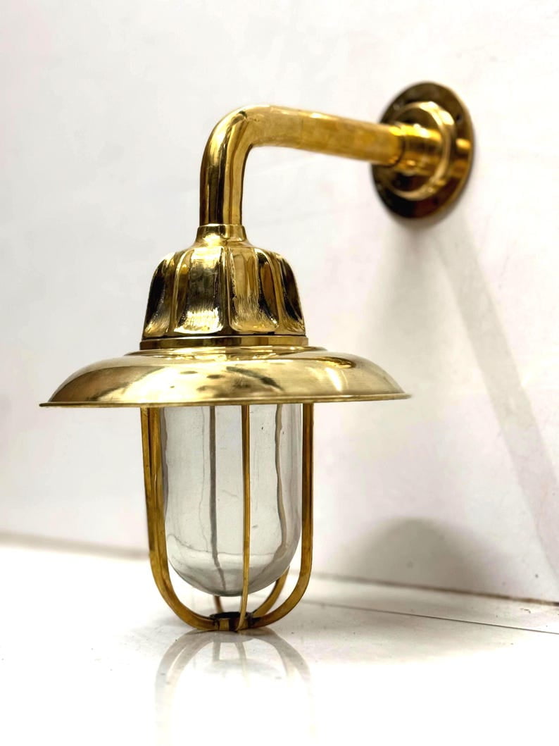Solid Brass Outdoor Wall Lamp | Nautical Marine Bulkhead Light | Vintage Ship Passage Light