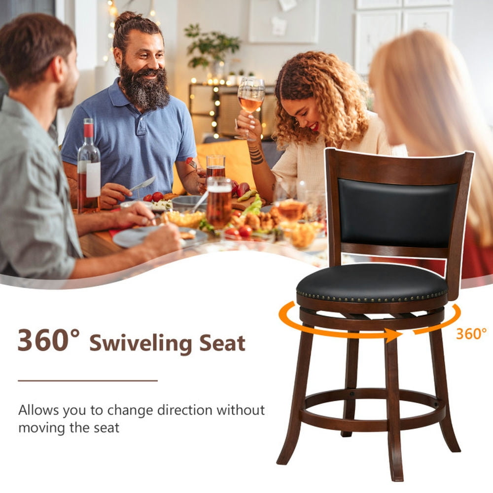 Demi Bonn Set of 2 Swivel Bar Stools with 20" Wider Cushioned Seat, Modern Dining Chair with Backrests, Brown