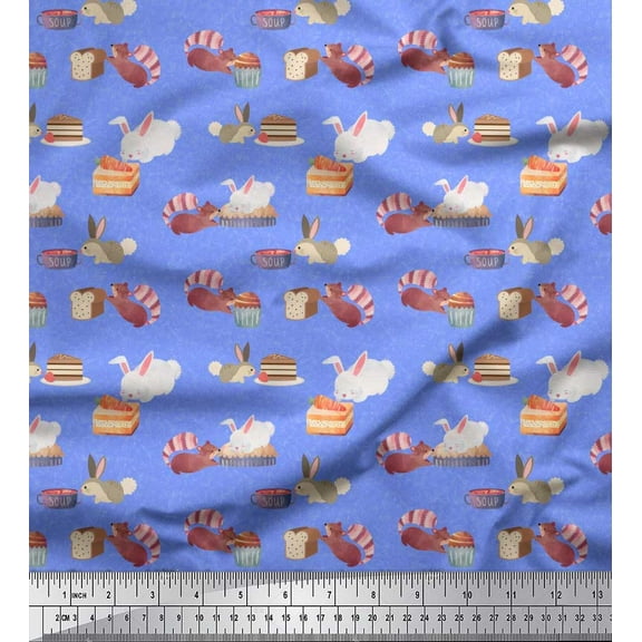 Soimoi Blue Cotton Duck Fabric Rabbit Animal Fabric Prints By Yard 42 Inch Wide