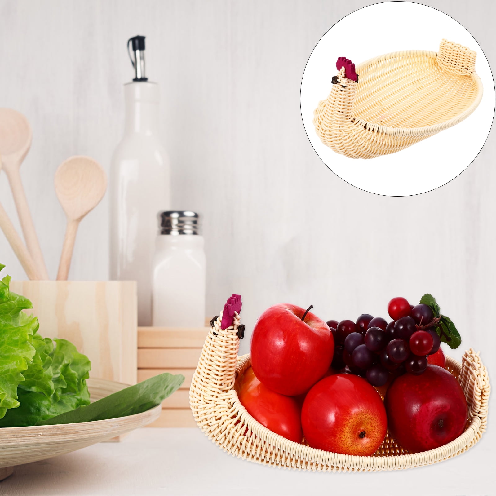 BEADCEST Beige Rattan Storage Baskets for Fruits and Candies with Animal Modeling 3Pcs