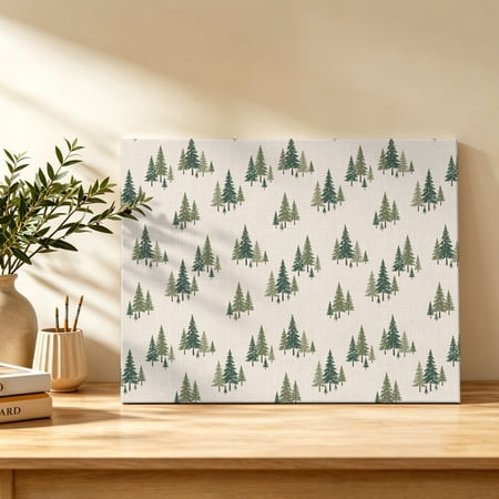 Mini Pine Trees Canvas Wall Art Rustic Minimalist Green Forest Linen Texture Wall Art Prints Artwork Framed Canvas Ready to Hang Art Pictures for Bedroom Living Room Closet Kitchen 16 x 12