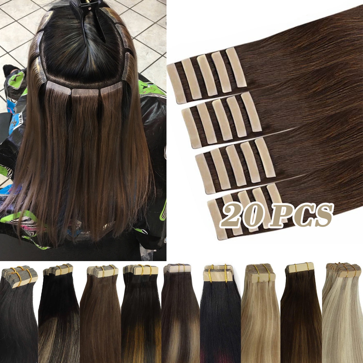 hotbanana Real Human Tape in Hair Extensions,Chocolate Brown Double Side Skin Tape Straight