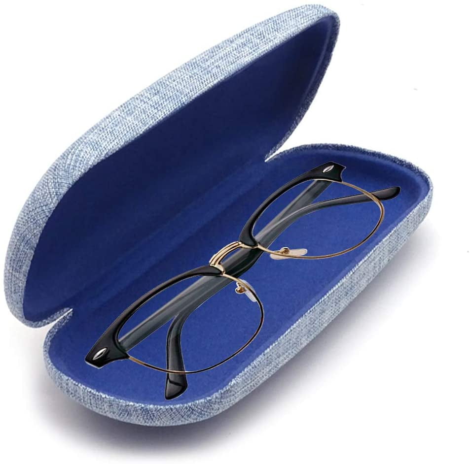 Glasses Case 2 Pcs Blue and Green Retro Hard Lined Linen Lens Case for Glass Storage