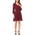 thumbnail image 6 of INSPIRE CHIC Women's Solid Cute V Neck Half Sleeve Flowy a-Line Chiffon Dress L Fuchsia, 6 of 8