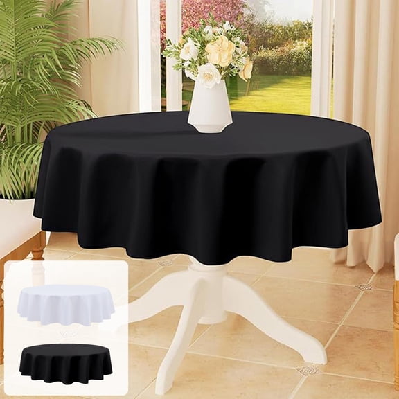 Tablecloth Polyester Round Tablecloth,Waterproof Solid-Color Table Cover for Dining Room and Living Room Gatherings,Stain-Resistant Easy Clean Kitchen Decor AKLJWH