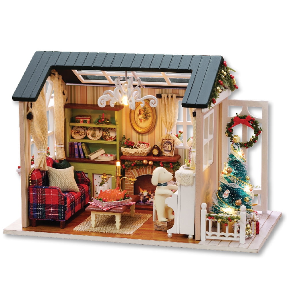 AUNMAS DIY Doll House Music Box with LED Light Miniature DIY House Kit with  Transparent Cover Desk Decorative Kid's Christmas Birthday (3#)