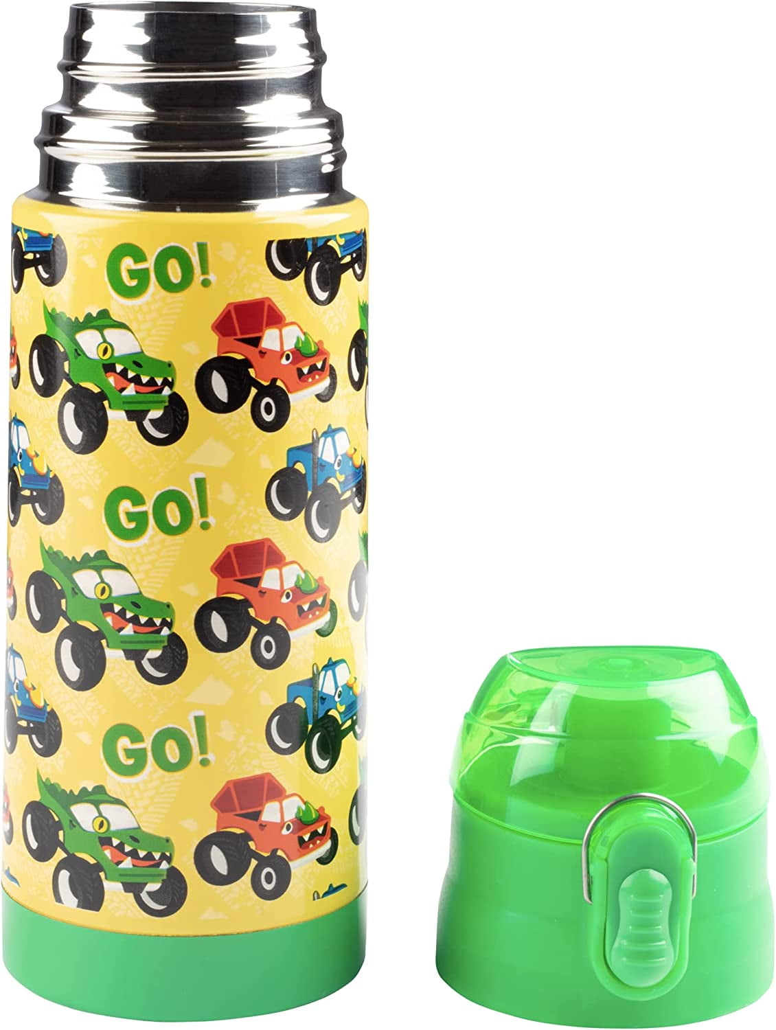 Orange Monster Trucks Car Kids Water Bottle with Silicone Straw Grunge Dots  Insulated Stainless Steel with Straw Lid BPA-Free Duck Mouth Handle