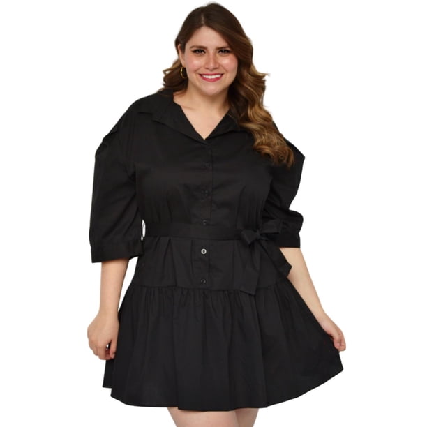 Vestido camisero Roman Fashion 0214 Negro Talla Extra 38