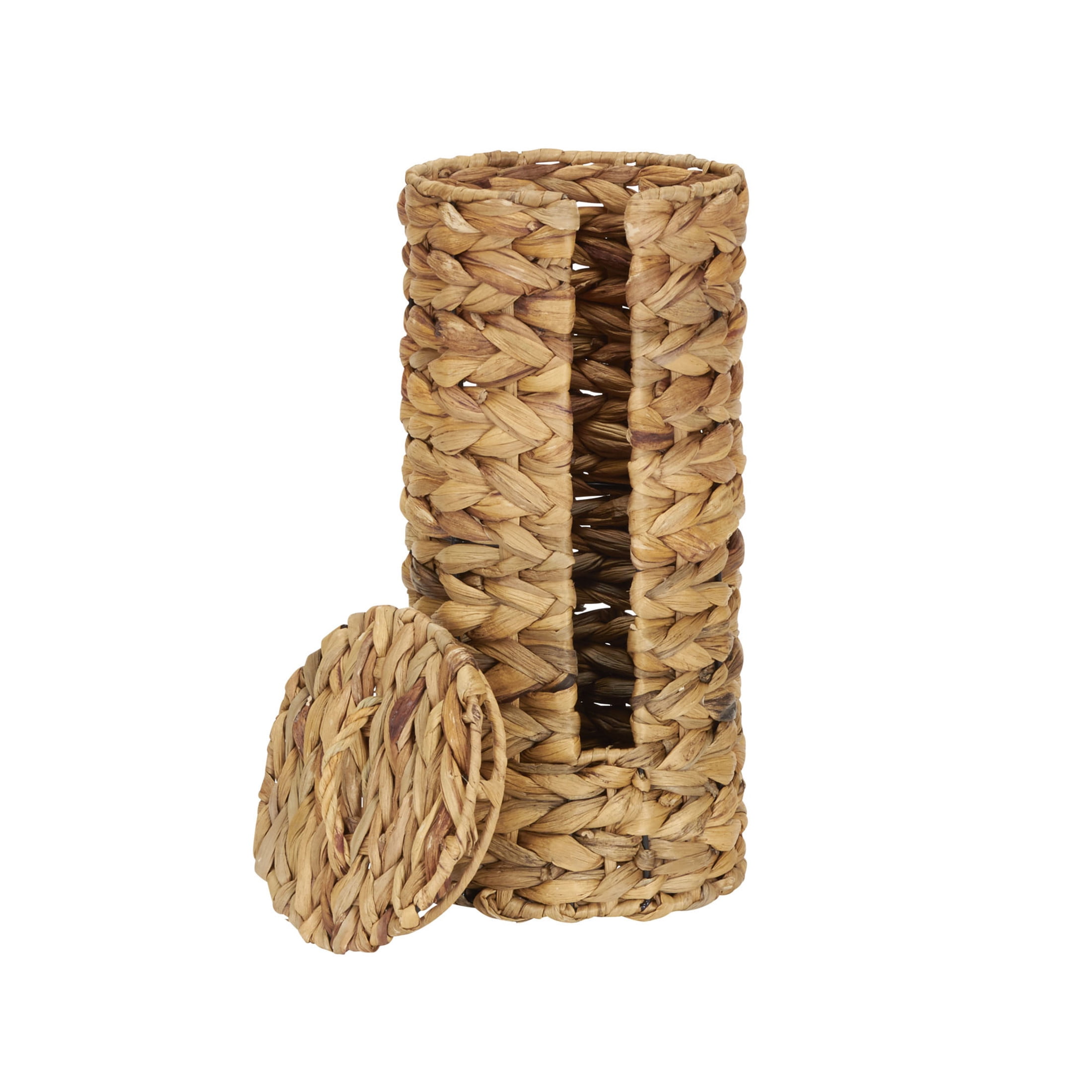 Household Essentials Wicker Toilet Paper Roll Holder, Handmade, Water Hyacinth Weave, Steel Frame, Removable Lid with Access Slot, and Eco-Friendly, Natural