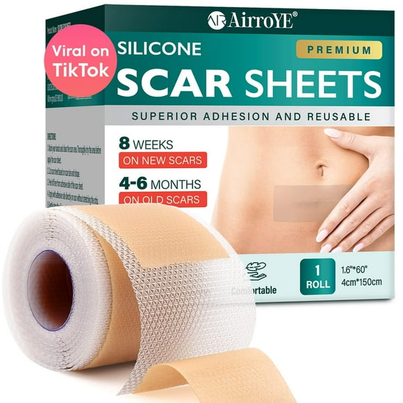 Silicone Scar Sheets, Silicone Scar Tape (1.6"x 60" Roll-1.5M), Reusable and Effective Scar Removal Sheets, Silicone Scar Removal Sheets for Surgical Scars, Healing Keloid, C-Section, Tummy Tuck