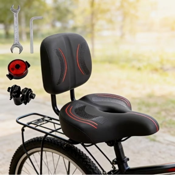 Bike Seat with Backrest, Extra Wide Bicycle Seat with Back Support, Extra-Large Bicycle Seat with Padded PU Cushion Saddle Fit for Tricycle Mountain E-Bike, Includes Installation Tools