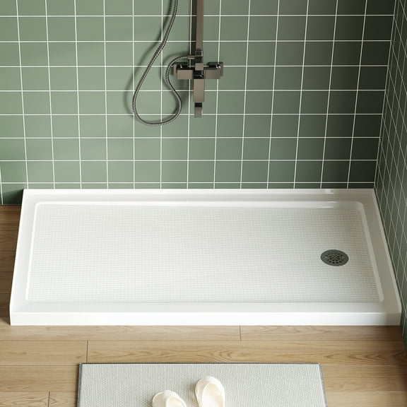 Shower Base, Shower Pan with Slip Resistant Textured Surface, CUPC, CSA Certified Acrylic and Fiberglass Shower Floor Base, Center Drain and Removable Stainless Cover (Right Drain, 60" x 32")