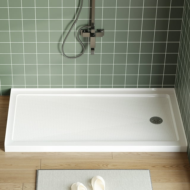Shower Base Pan 60x32 Inch - Non-Slip Right Drain, White for Bathroom