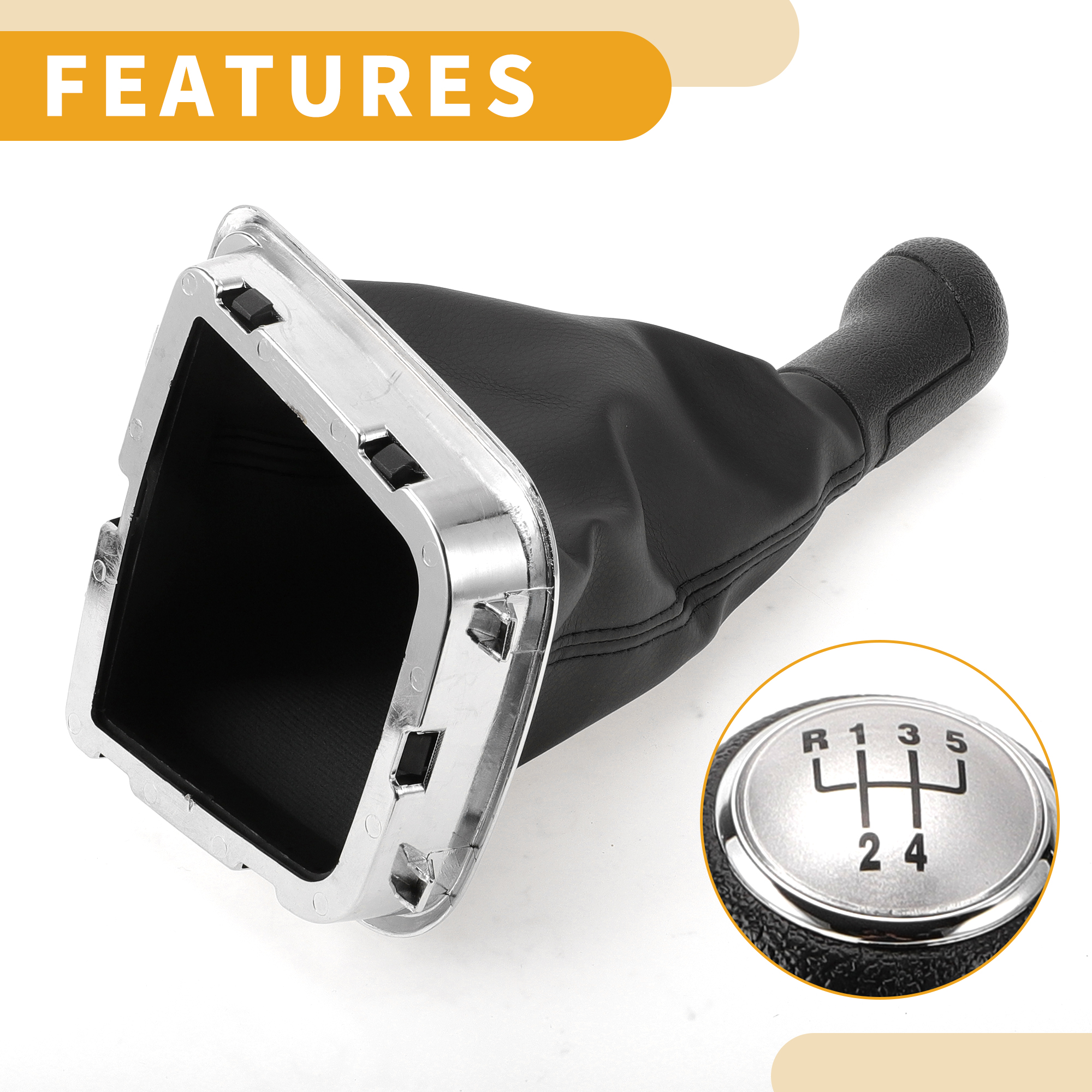 Unique Bargains 5 Speed Manual Gear Shifter Knob with Cover - Car Shift Lever Knob - for Volkswagen Polo 2014-2017 Plastic Faux Leather Black Silver Tone - 1 Pc