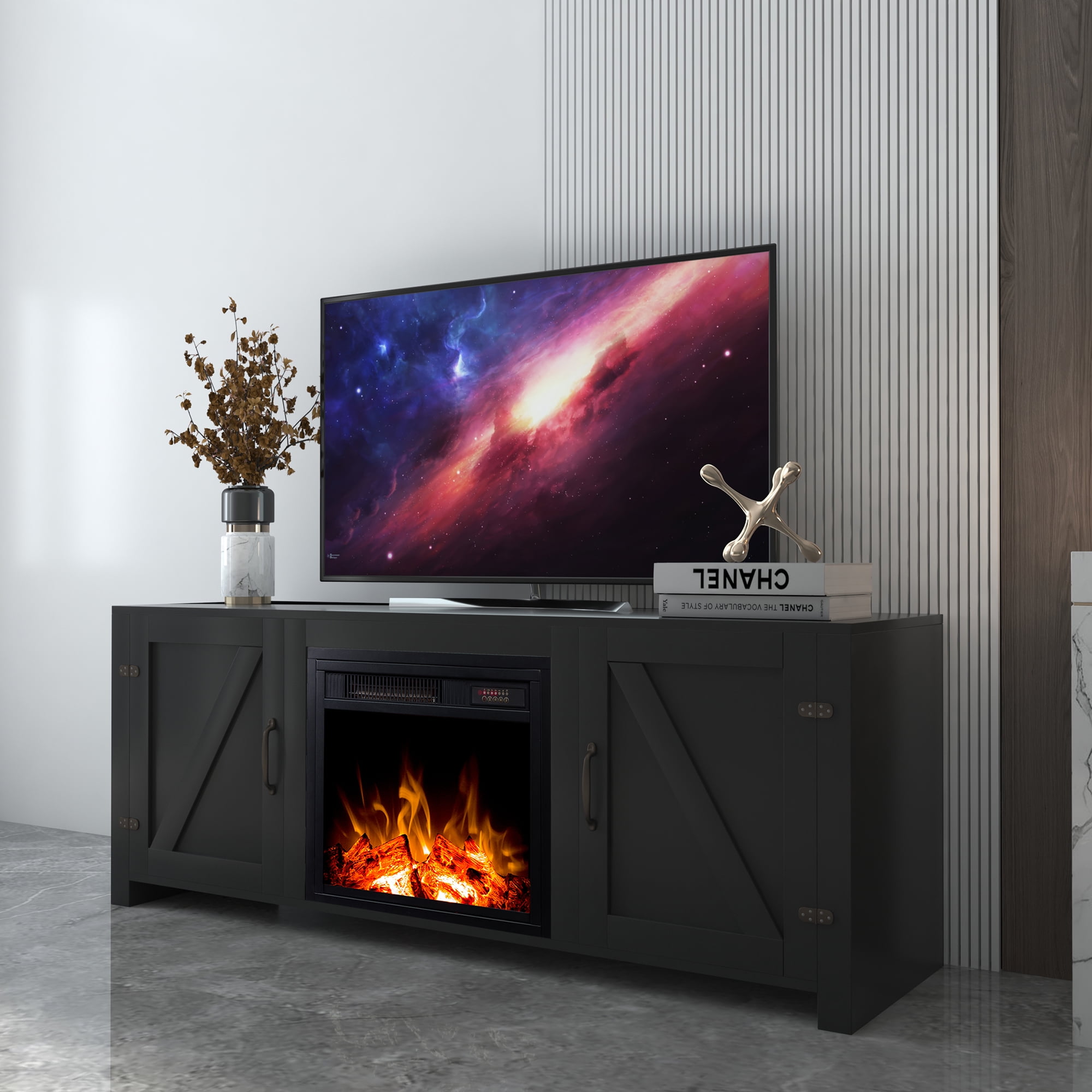Buy TV Stand with Fireplace, Wood Electric Fireplace TV Stand with